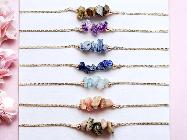 Bracelet Pierre Naturelle - Bracelet Maillons - Lapis Lazuli Oeil tigre Améthyste Citrine Quartz Opale Rose Bleu Agate