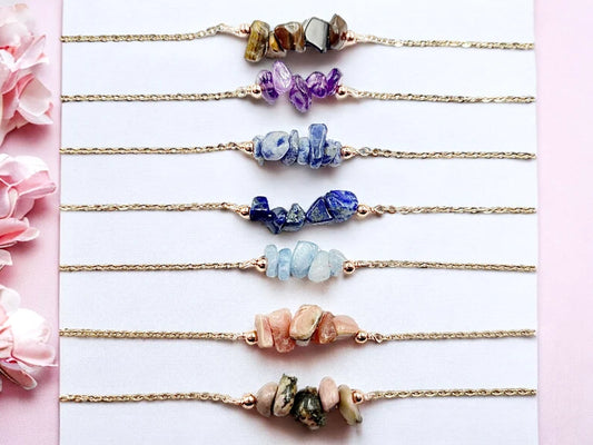 Bracelet Pierre Naturelle - Bracelet Maillons - Lapis Lazuli Oeil tigre Améthyste Citrine Quartz Opale Rose Bleu Agate