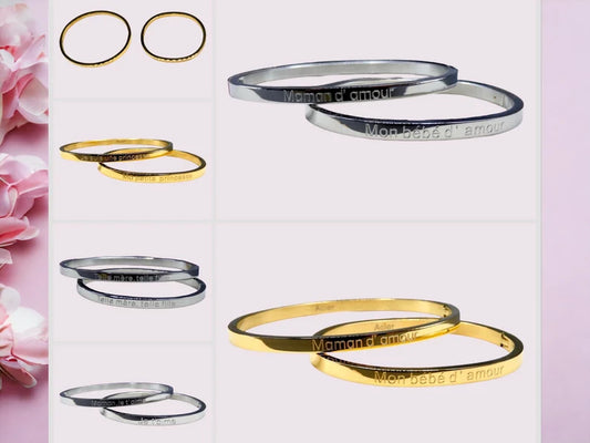 Duo de Bracelets Maman Fille - Maman d'amour - Bébé d'amour - Petite Princesse - Telle Mère Telle Fille - Acier Inoxydable