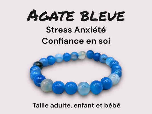 Bracelet Pierre Naturelle - Agate Bleue - Stress Anxiété Confiance en Soi