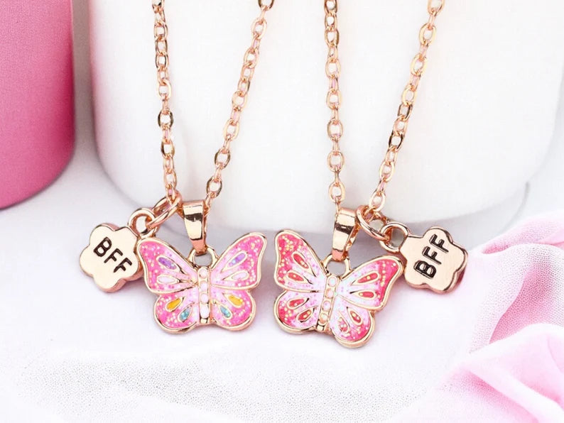 Lot de 2 Colliers D'amitié - BFF - Best Friends Forever - Fantaisie - Pendentif Papillon Doré - Amitié - Mignon