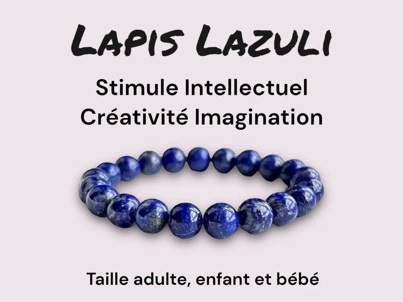 Bracelet Pierre Naturelle - Lapis Lazuli - Stimule Intellectuel Créativité Imagination