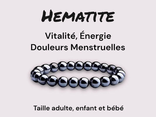Bracelet Pierre Naturelle - Hématite - Vitalité Energie Douleurs Menstruelles