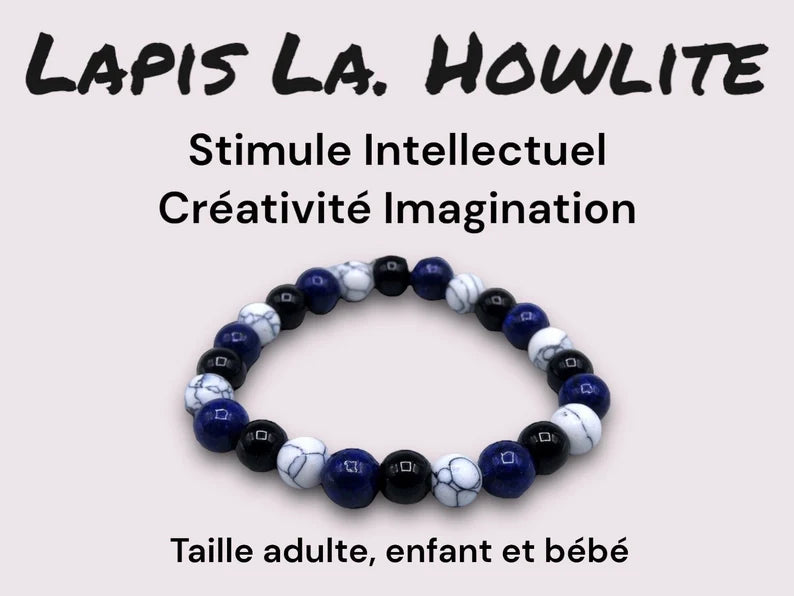 Bracelet Pierre Naturelle - Lapis Lazuli Howlite - Stimule Intellectuel Créativité Imagination