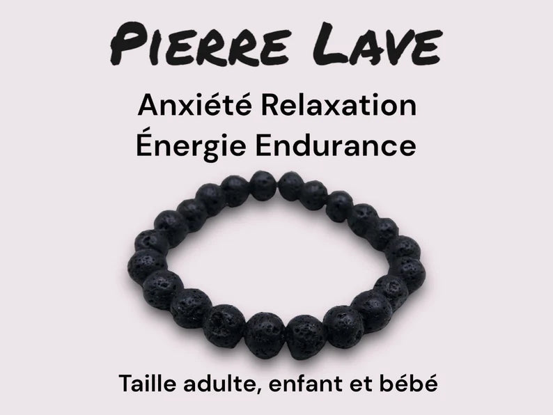 Bracelet Pierre Naturelle - Pierre Lave - Anxiété Relaxation Calme Energie Endurance