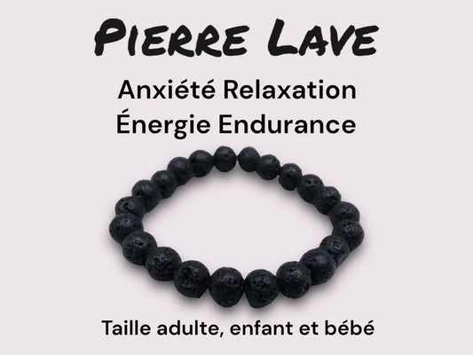 Bracelet Pierre Naturelle - Pierre Lave - Anxiété Relaxation Calme Energie Endurance