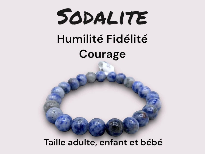 Bracelet Pierre Naturelle - Sodalite - Humilité Fidélité Courage