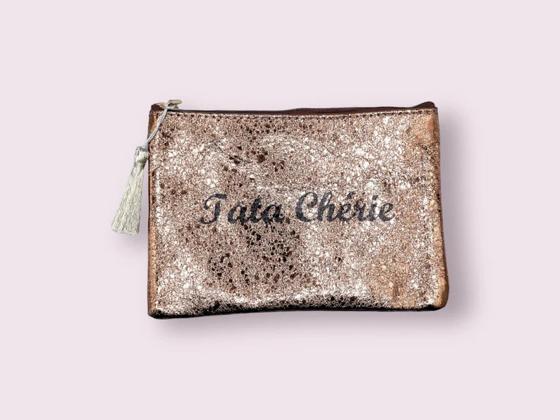 Pochette Trousse - Tata chérie - Faux Cuir - Cadeau Naissance