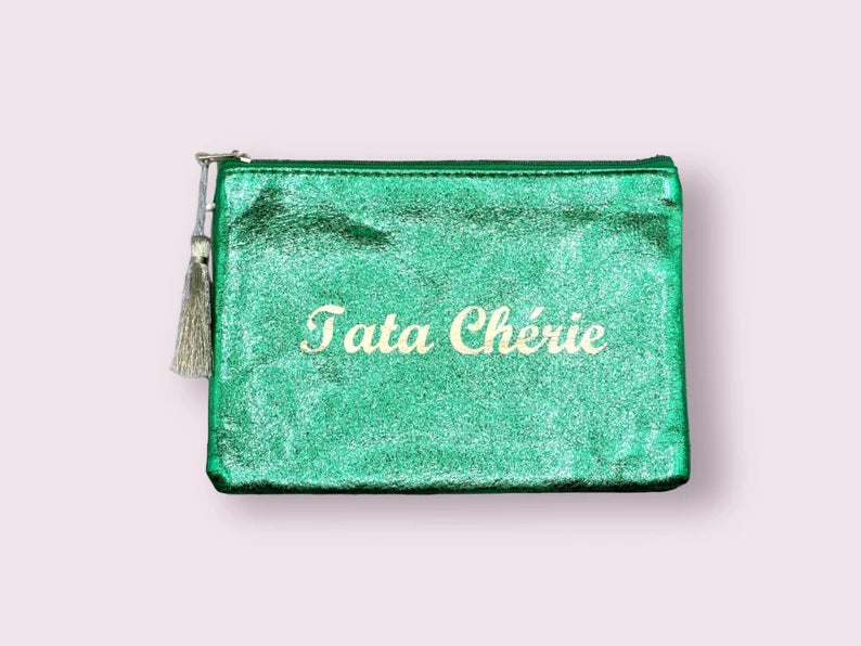 Pochette Trousse - Tata chérie - Faux Cuir - Cadeau Naissance