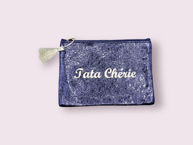 Pochette Trousse - Tata chérie - Faux Cuir - Cadeau Naissance
