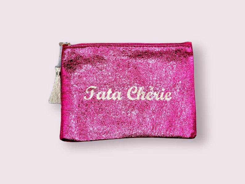 Pochette Trousse - Tata chérie - Faux Cuir - Cadeau Naissance