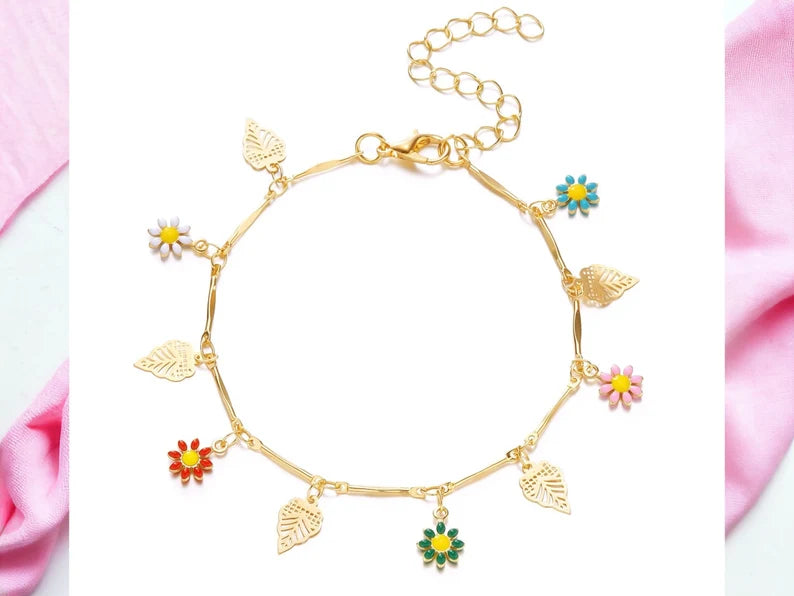Bracelets Adultes Fleurs Marguerites - Mignon - Alliage Plaqué Or