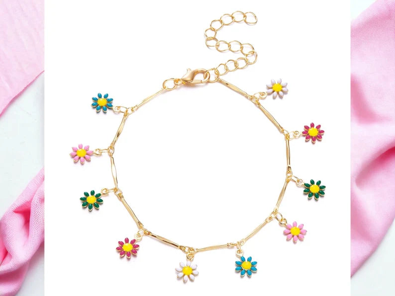 Bracelets Adultes Fleurs Marguerites - Mignon - Alliage Plaqué Or