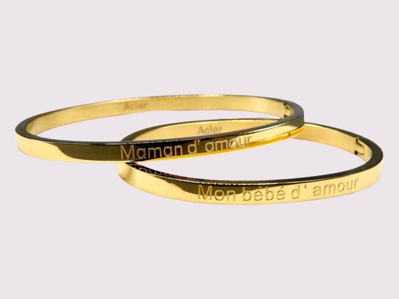 Duo de Bracelets Maman Fille - Maman d'amour - Bébé d'amour - Petite Princesse - Telle Mère Telle Fille - Acier Inoxydable