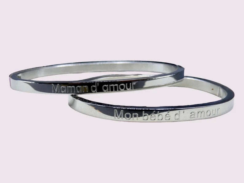 Duo de Bracelets Maman Fille - Maman d'amour - Bébé d'amour - Petite Princesse - Telle Mère Telle Fille - Acier Inoxydable