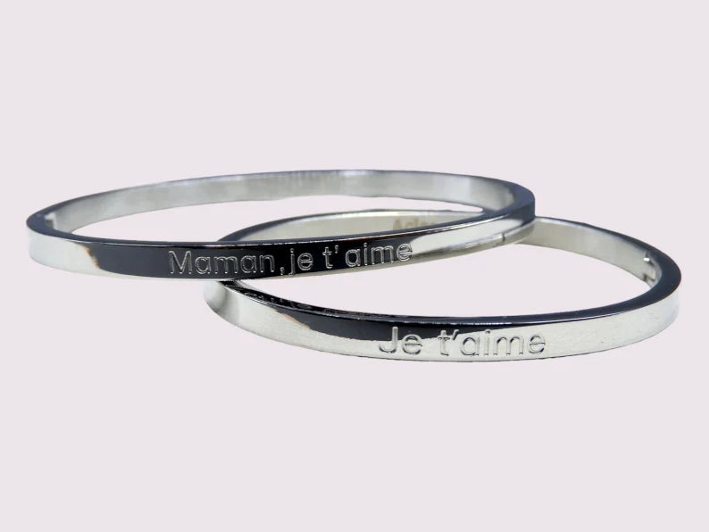 Duo de Bracelets Maman Fille - Maman d'amour - Bébé d'amour - Petite Princesse - Telle Mère Telle Fille - Acier Inoxydable