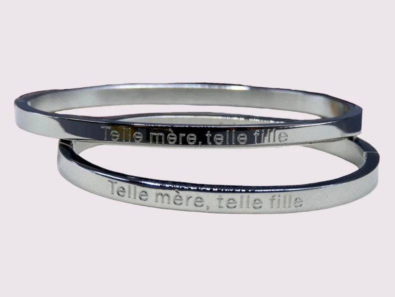 Duo de Bracelets Maman Fille - Maman d'amour - Bébé d'amour - Petite Princesse - Telle Mère Telle Fille - Acier Inoxydable