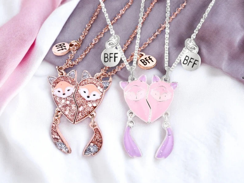 CHILD - Set of 2 Cute Fox Friendship Necklaces - BFF Best Friends Forever - Fantasy - Magnetic Pendant