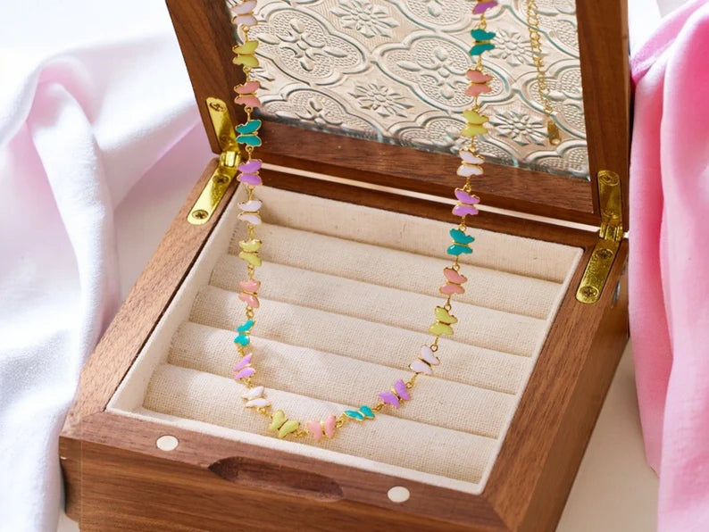 Collier Papillons Multicolore Pastel - Mignon - Acier Inoxydable