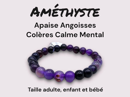 Bracelet Pierre Naturelle - Améthyste - Apaise les angoisses et les Colères Calme Mental