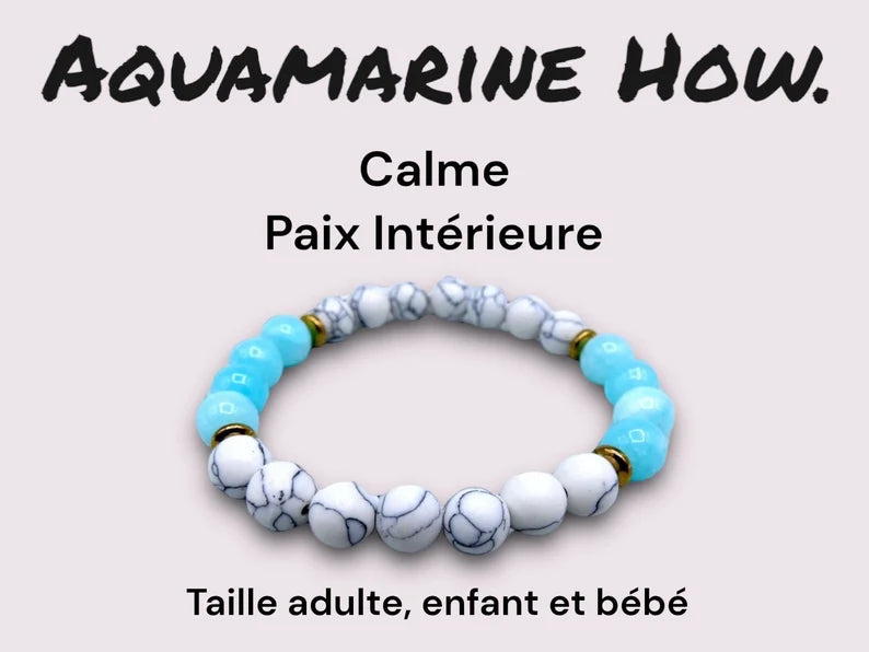 Bracelet Pierre Naturelle - Aquamarine Howlite - Calme Paix Intérieure