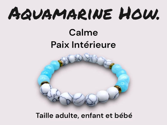 Bracelet Pierre Naturelle - Aquamarine Howlite - Calme Paix Intérieure