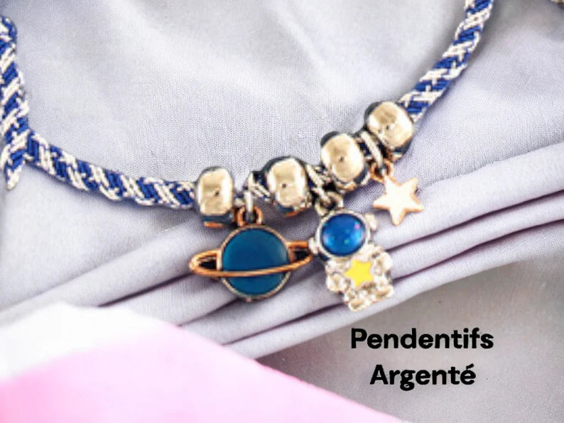 Lot de 2 Bracelets D'amitié Cordon Réglable - Astronaute Planète - BFF - Best Friends Forever - Boule Aimantée - Amoureux Couple Amitié