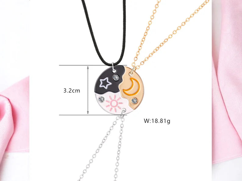 Lot de 3 Colliers D'amitié - Etoile Lune Soleil - BFF - Best Friends Forever - Pendentif Puzzle Rond - Mignon - Amitié - À Partager