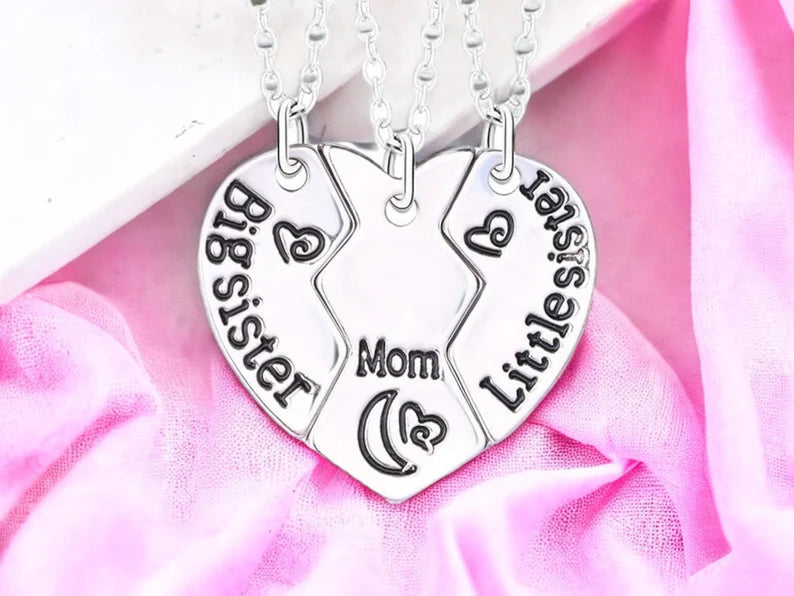 Lot de 3 Colliers Coeur - Mère Filles - Famille Parents Enfant Maman Soeur Filles - Pendentif Coeur Puzzle