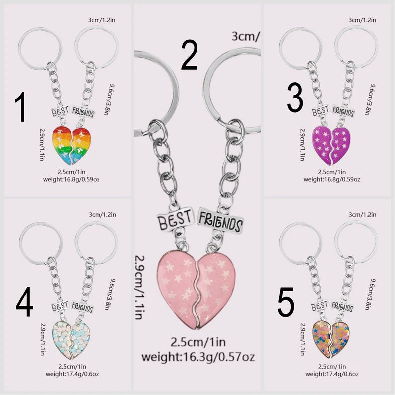 Keychain | Heart Multicolor Glitter Split in Two to Share | Lovers | Best Friends | BFF Best Friends Bag Pendant