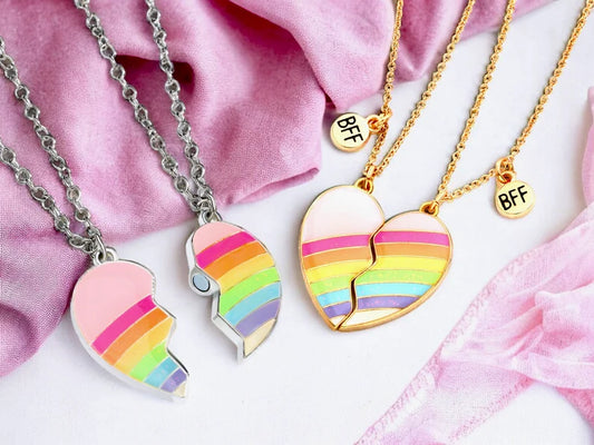 Lot de 2 Colliers ou Bracelets BFF - Coeur Arc en ciel Aimanté - Best Friends Forever