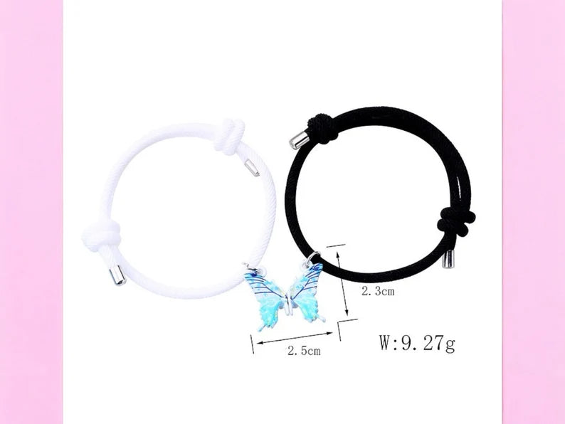 Lot de 2 Bracelets D'amitié Cordon Réglable - Papillon Aimanté - BFF - Best Friends Forever - Fantaisie - Amitié - Mignon