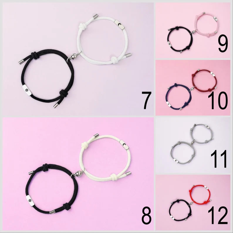 Lot de 2 Bracelets D'amitié Cordon Réglable - Lune Soleil - BFF - Best Friends Forever - Pendentif Aimanté Boule - Amoureux Couple Amitié