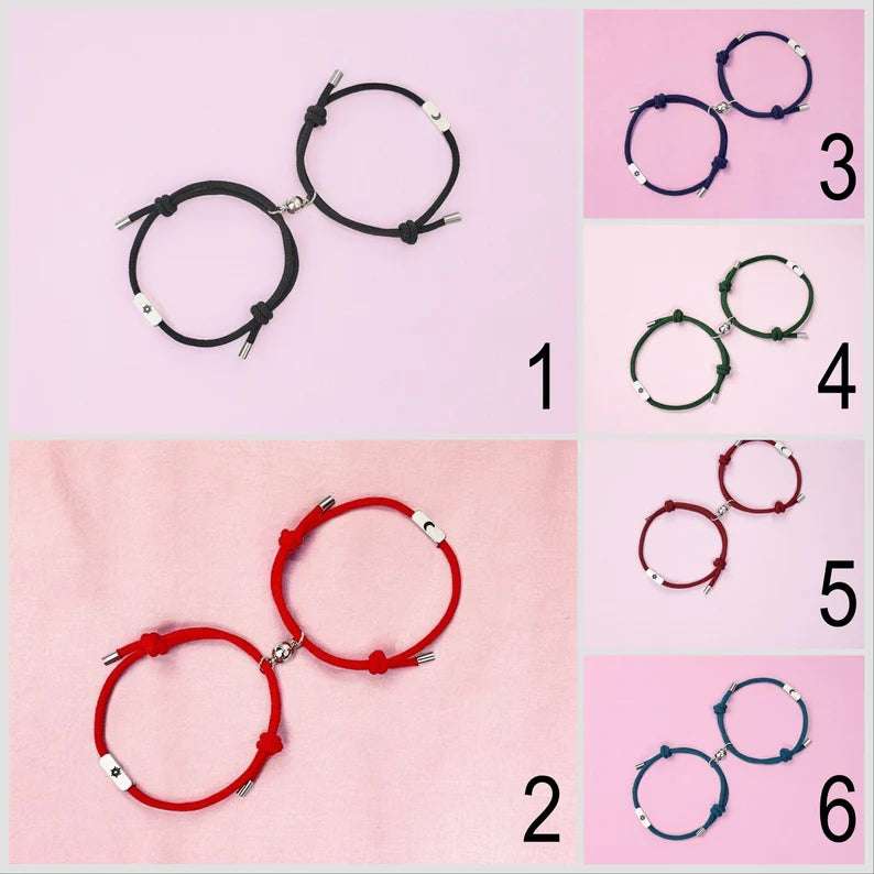 Lot de 2 Bracelets D'amitié Cordon Réglable - Lune Soleil - BFF - Best Friends Forever - Pendentif Aimanté Boule - Amoureux Couple Amitié