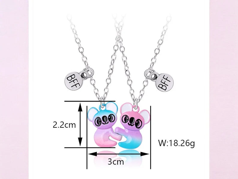 CHILD - Set of 2 Cute Candy Color Koala Friendship Necklaces - BFF Best Friends Forever - Fantasy - Magnetic Pendant