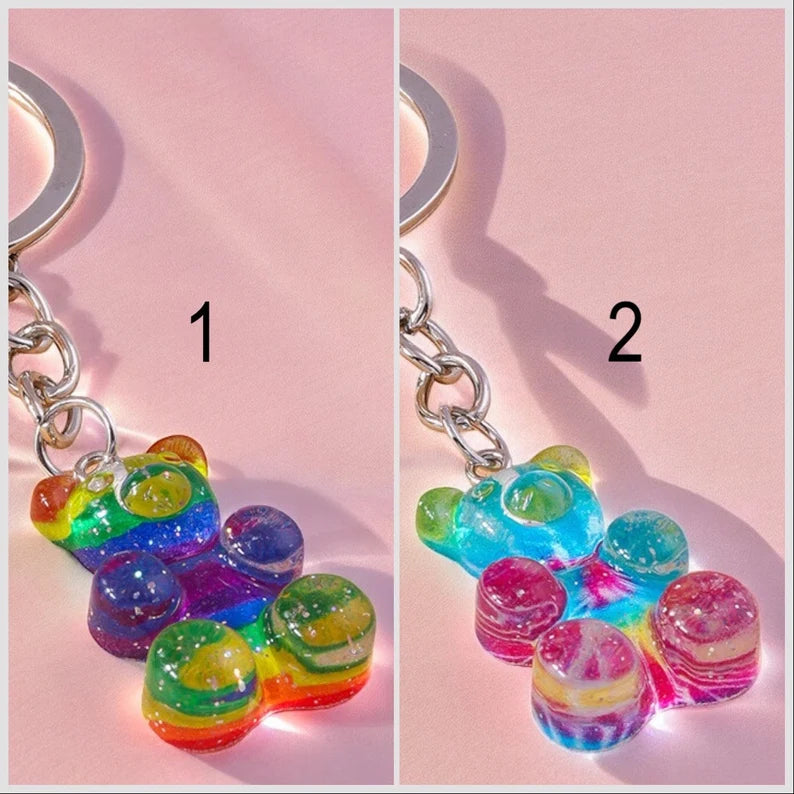 Porte Clés - Ourson Bonbon - Arc en Ciel - Pendentif Sac - Kawaii Mignon