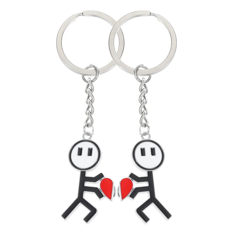 Porte Clés À Partager - Bijou de Sac - Petits Bonhommes avec Coeur Aimanté - BFF - Best Friends Forever - Amoureux Couple Amitié