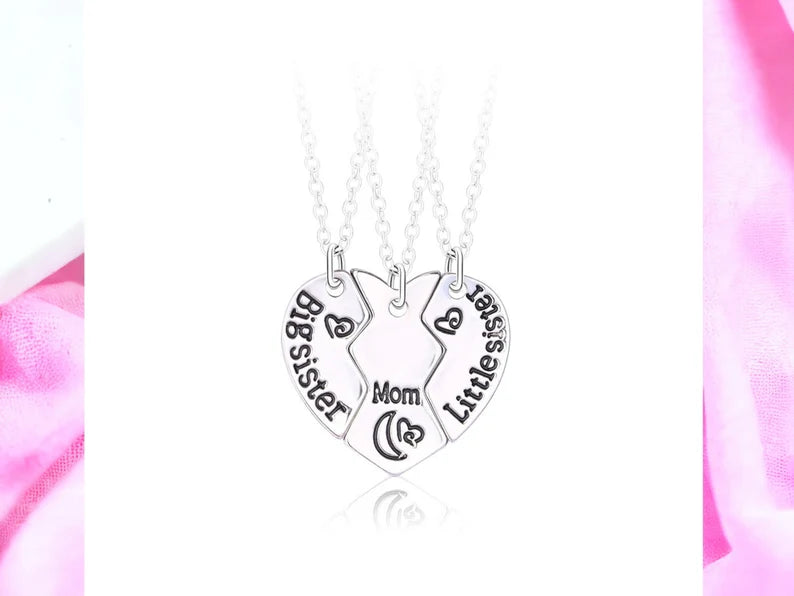 Lot de 3 Colliers Coeur - Mère Filles - Famille Parents Enfant Maman Soeur Filles - Pendentif Coeur Puzzle