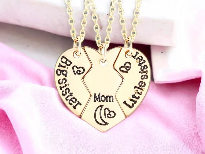 Lot de 3 Colliers Coeur - Mère Filles - Famille Parents Enfant Maman Soeur Filles - Pendentif Coeur Puzzle