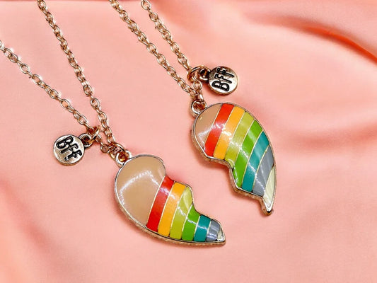 Lot de 2 Colliers D'amitié - Coeur Arc en ciel - BFF - Best Friends Forever - Amitié - Mignon