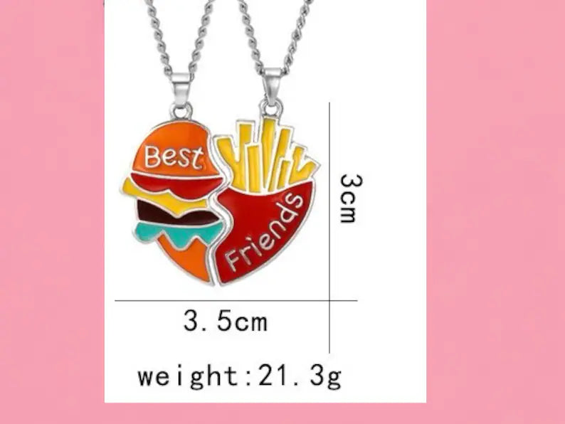 Lot de 2 Colliers D'amitié - Hamburger Frites à Partager - BFF - Best Friends Forever - Amoureux Meilleurs Amis Couple Amitié