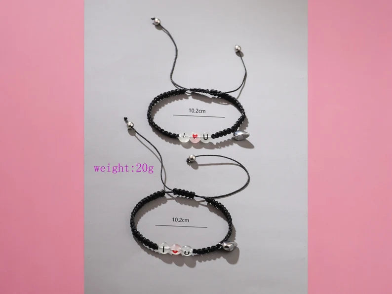 Lot de 2 Bracelets D'amitié Cordon Réglable - I Love You Phosphorescent - BFF - Best Friends Forever- Fantaisie - Pendentif Aimanté Coeur