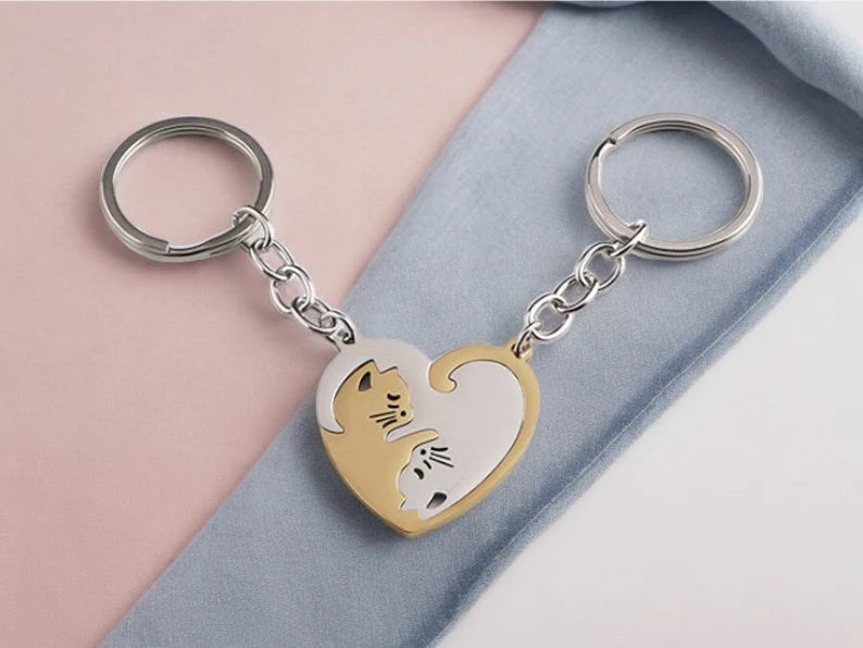 Lot de 2 Porte Clés - Chats Entrelacés - BFF - Best Friends Forever - Amoureux Couple Amitié - Pendentif de Sac