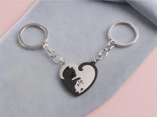 Lot de 2 Porte Clés - Chats Entrelacés - BFF - Best Friends Forever - Amoureux Couple Amitié - Pendentif de Sac