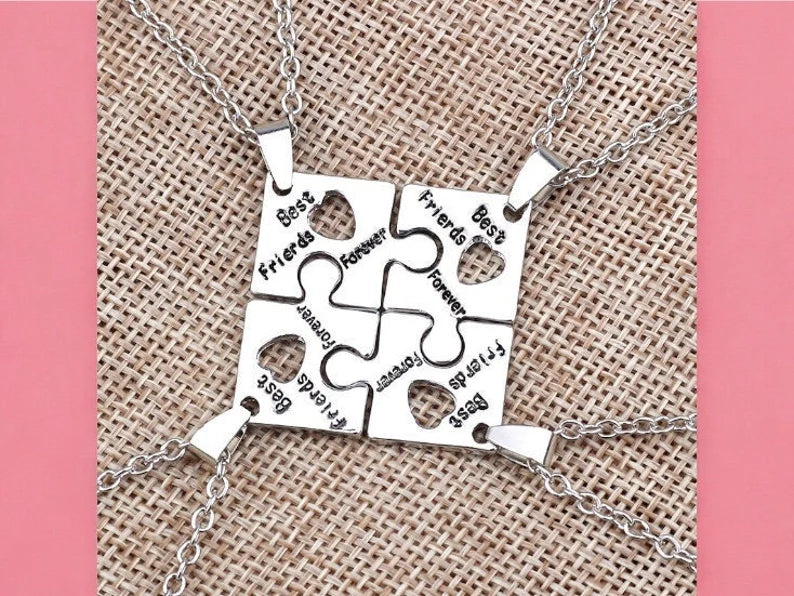 Lot de 4 Colliers D'amitié - Puzzle Coeur - BFF - Best Friends Forever - Amitié - Pendentif et Chaine Argenté