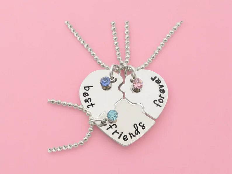 Lot de 3 Colliers D'amitié - Coeur Puzzle - BFF - Best Friends Forever - Pendentif Argenté ou Coloré - Strass - Amitié