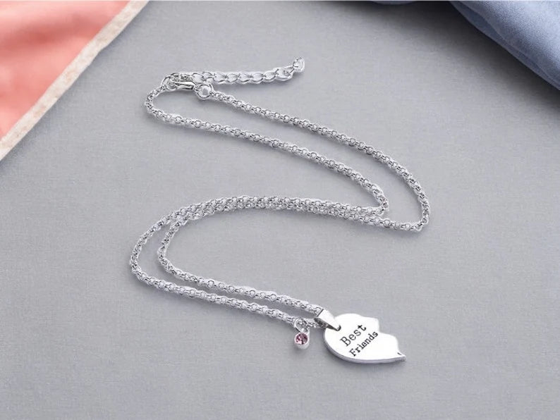 Lot de 2 Colliers D'amitié - Coeur - BFF - Best Friends Forever - Amitié - Strass - Pendentif et Chaine Argenté