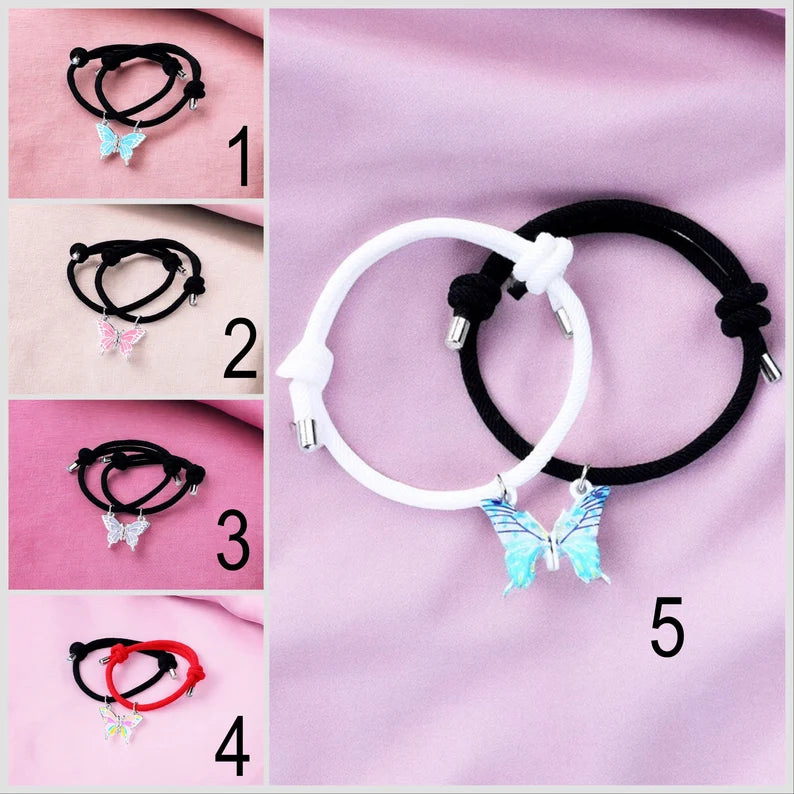 Lot de 2 Bracelets D'amitié Cordon Réglable - Papillon Aimanté - BFF - Best Friends Forever - Fantaisie - Amitié - Mignon