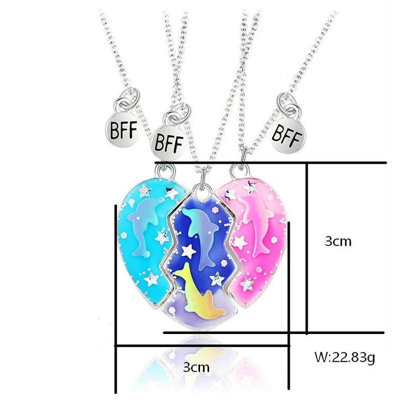 Lot de 3 Colliers D'amitié Aimanté - Coeur Dauphin Papillon - BFF - Best Friends Forever - A Partager - Mignon - Amitié