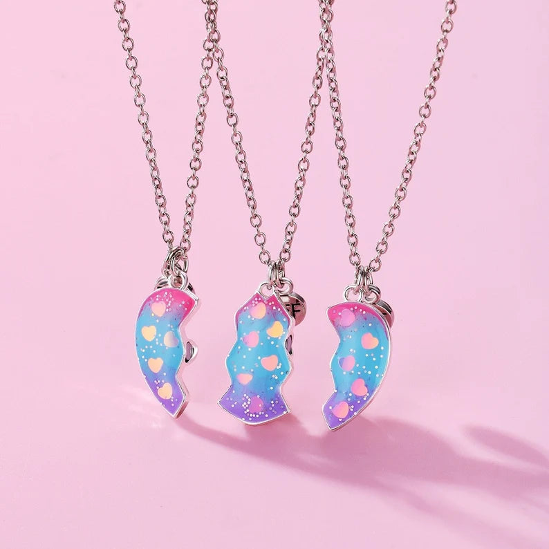 Lot de 3 Colliers D'amitié Aimantés - Coeur Licorne Paillettes - BFF - Best Friends Forever - Amitié - Pendentif Aimanté - Mignon
